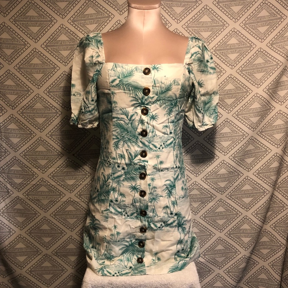 Square-Neck Tropical Linen Minidress